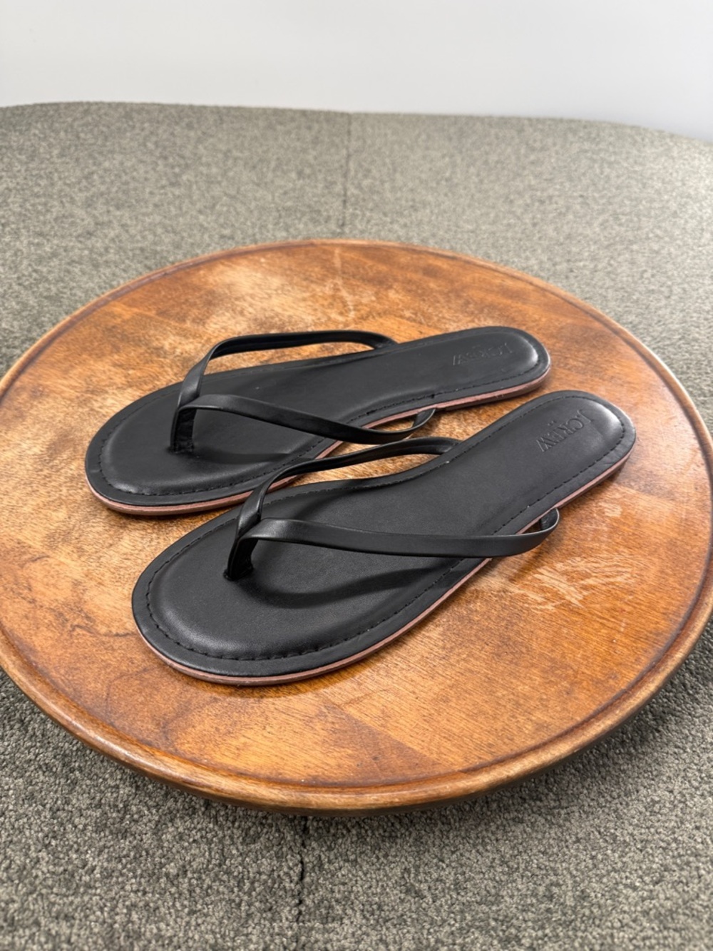 J. Crew Factory Black Leather Flip Flop Sandals